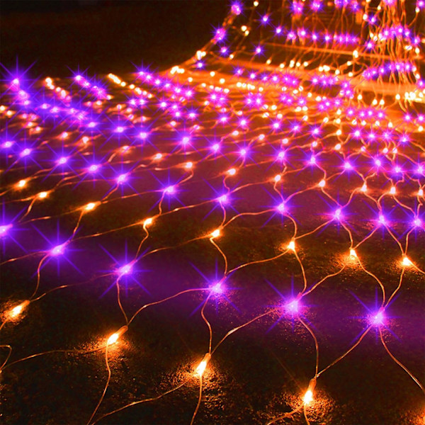 Udendørs Halloween Net Lys, 3,65 m x 1,5 m 360 LED Fe Lys Kæde med 8 Lysindstillinger, Sammenkoblingsbar Sikker Adapter til Have Træer Buske