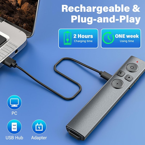 Esittelijä 2-in-1 USB Type C -esitysklikkeri, ladattava langaton esittelijän kaukosäädin