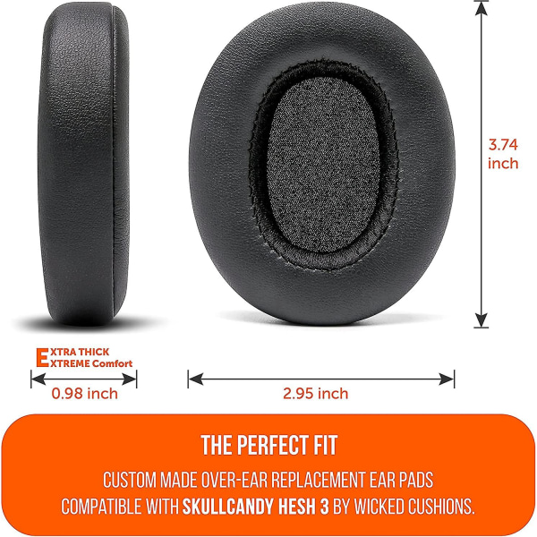 Öronkuddar för Skullcandy Crusher/evo/hesh 3 hörlurar & mer | Förbättrad hållbarhet och tjocklek för förbättrad komfort och ljudisolering | Svart