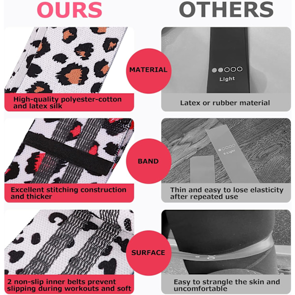 Bty-bånd, 3 niveauer, Polyester-Bomuld og Silke til Hjem, Fitness, Yoga (Pakke med 3) (Leopard) Leopard print