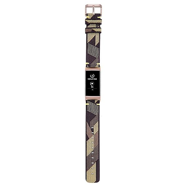 För Fitbit Charge 4 / Charge 3 Se rostfritt stålhuvud korn nylon denim ersättningsrem klockband Yellow Stripe