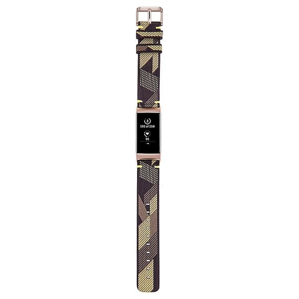Til Fitbit Charge 4 / Charge 3 Se rustfrit stål hoved korn nylon denim erstatningsrem urrem Yellow Stripe