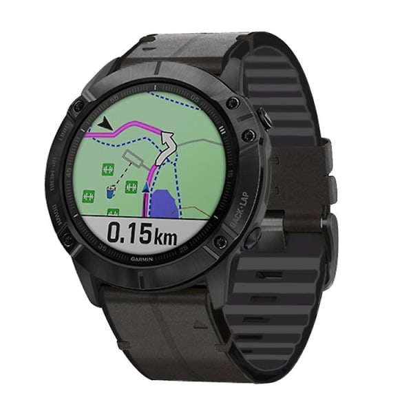 Til Garmin Fenix ​​6x Silikone + Læder Quick Release Urrem Black