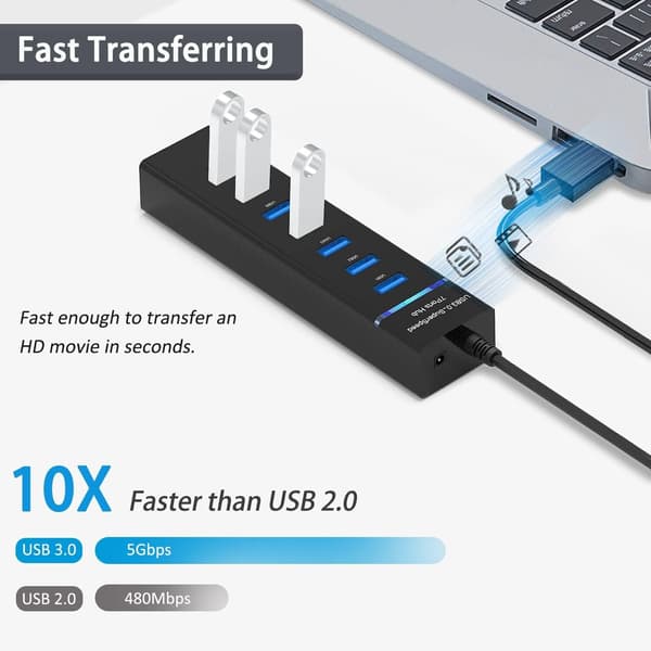 7-ports USB 3.0 Hub-udvidelse til stationære og bærbare computere adapter
