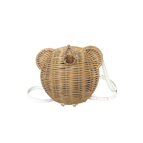 Søt Bear Design Skulderveske Wicker Kids Crossbody Bag