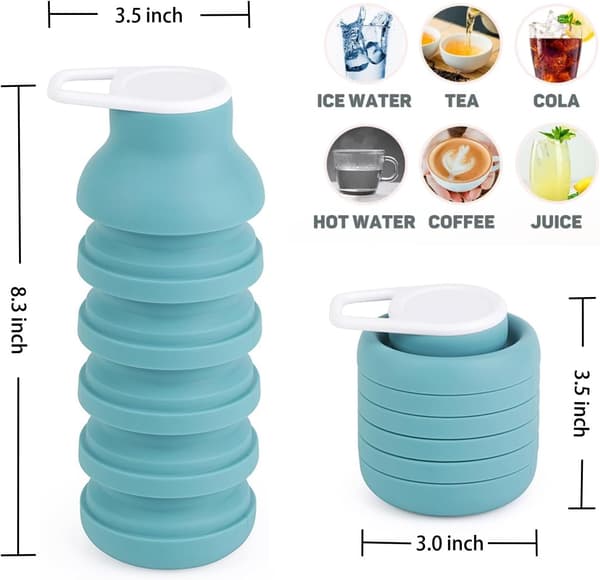 Udendørs sammenklappelig silikone vandflaske, lækagesikker 600ml Blue