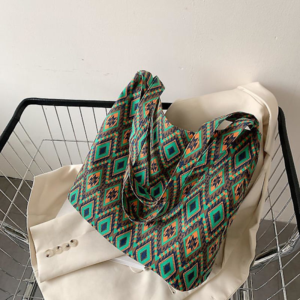 Beach Dame skuldertaske Stor kapacitet Shopping Bag Etnisk stil håndtaske green