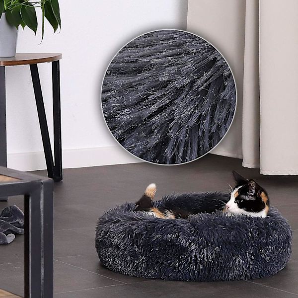 Rund Hundekurv Kattepude Donutkurv 40 Cm (s) Mørkegrå
