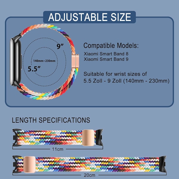 Smartklokke reim for Xiaomi Band 9/Xiaomi Band 8 flettet nylonreim (svart)