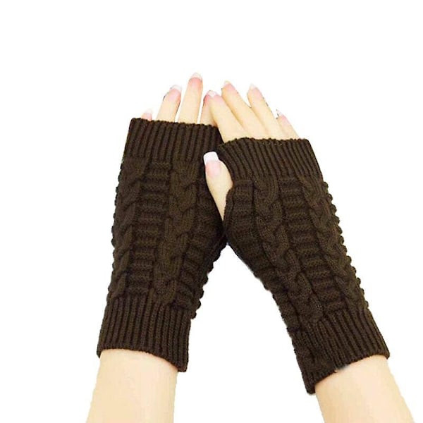 Mænd Kvinder Strikkede Fingerløse Handsker Mode Unisex Blød Vinter Varme Uld Vante Wine red