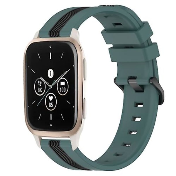 Til Garmin Forerunner Sq2 Music 20mm lodret tofarvet silikone urbånd Green-Black