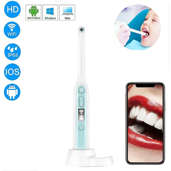 HD Intraoral kamera, wifi Endoskop tandvårdskamera 1080p Hd, vattentät trådlös tandkamera med 8 led lampor