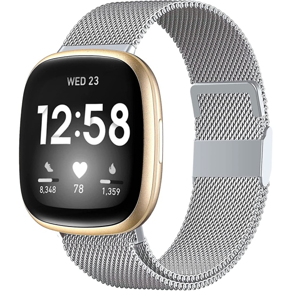 Magnetiska band kompatibla med Fitbit Versa 3 och Sense Smartwatch- Multi Color Silver Large