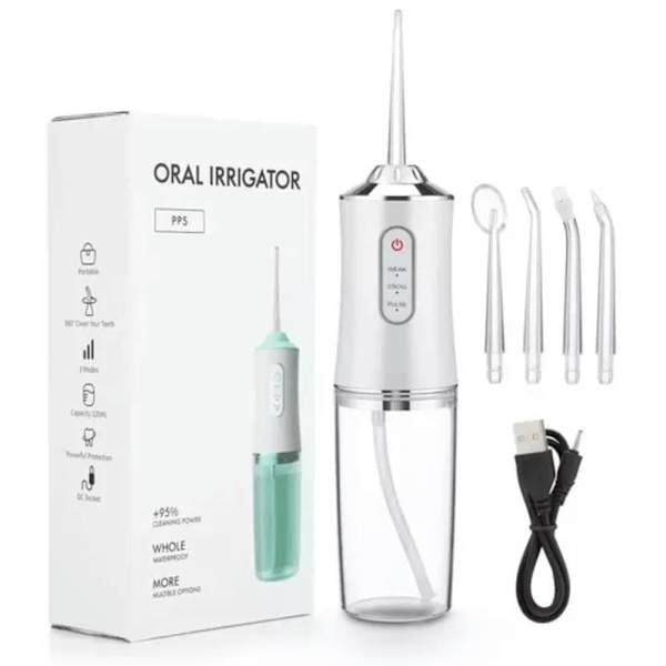 Oral Irrigator Vit Rechargeable Bärbar Tandtråd Usb