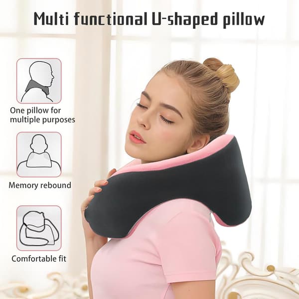 U-formet Reisepute i Memory Foam Komfortabel Nakkepute Grå