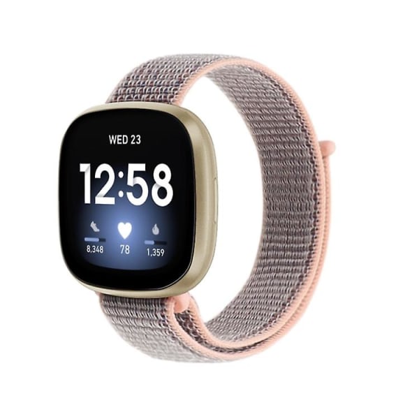 For Fitbit Versa 3 Nylon Loop Watch Band Pink Sand