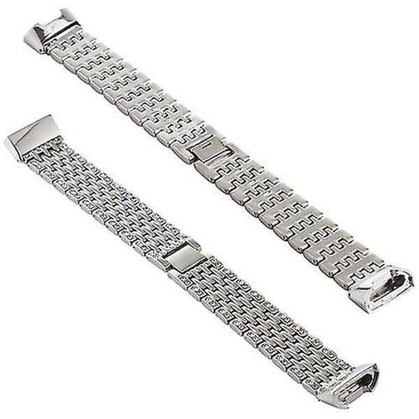 För Fitbit Charge 3 watch i rostfritt stål med diamantbeslag Silver