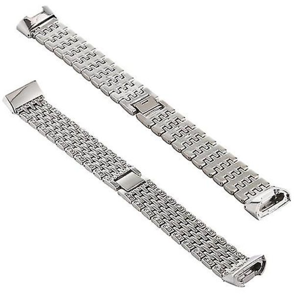Til Fitbit Charge 3 diamantbesat urbånd i rustfrit stål Silver