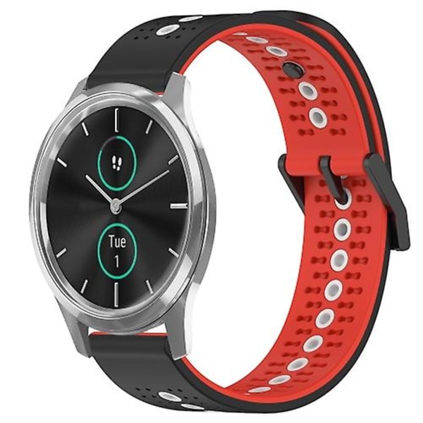 Til Garminmove Luxe 20 mm tricolor åndbart silikone urbånd Black-Red-White