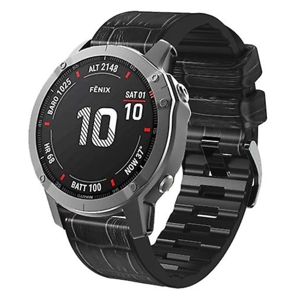 För Garmin Fenix ​​7x/6x Pro/tactix 7 26mm Crocodile Texture Watch Black