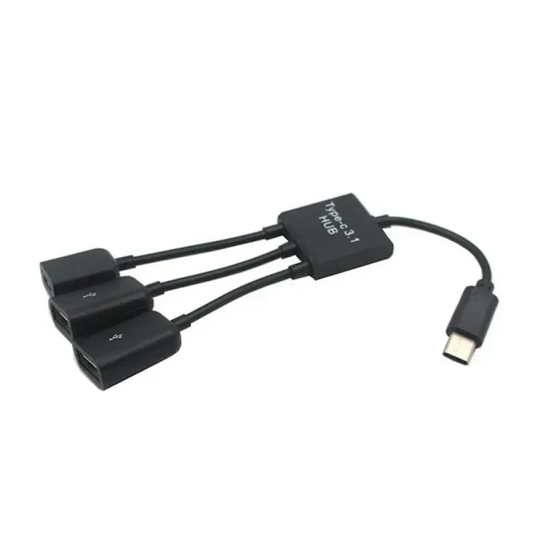 Feylan 3 i 1 Micro USB typ C-hubb hane till hona dubbel USB 2.0 värd OTG-adapterkabel för smartphone-datorplatta 3 portar AP2043