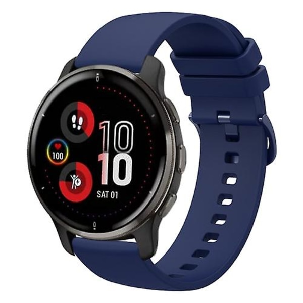 Til Garmin Venu 2 Plus 20 mm ensfarvet blød silikone urrem Navy Blue