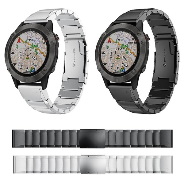 For Garmin Fenix ​​6 Gps 22mm Tortoise Shell rustfritt stål klokkebånd Black