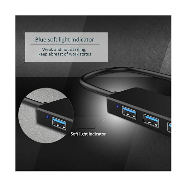 4 porter USB-hub, USB 3.0-hub USB-splitter USB-ekspander for bærbar PC, flash-stasjon, HDD, konsoll, skriver