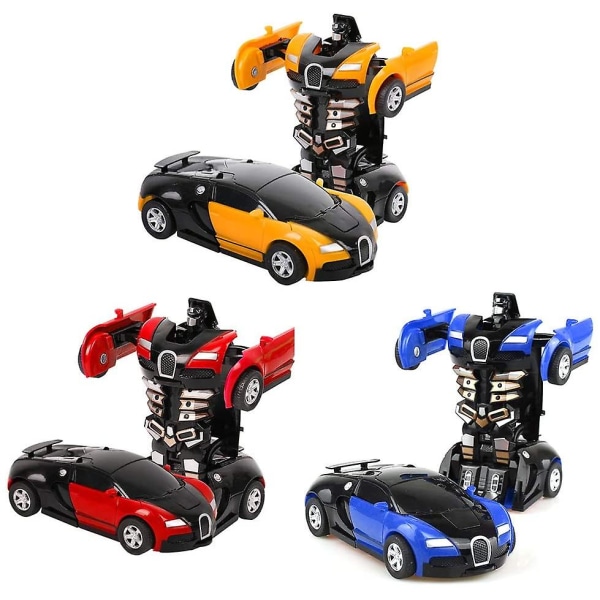 Pakke med 3 Transformer Robot Car Transformers Robot Cabriolet Vægklatrebil med Led 360 Rotation Stunt Legetøjsbil Børnegave