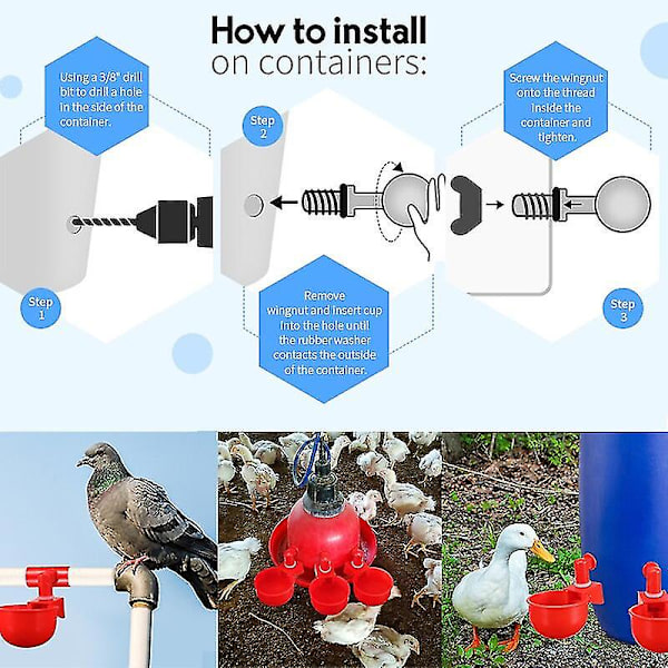 6-delad Fjäderfä Automatisk Drickskål Kyckling Anka Waterer Hängande vattenskål Blue