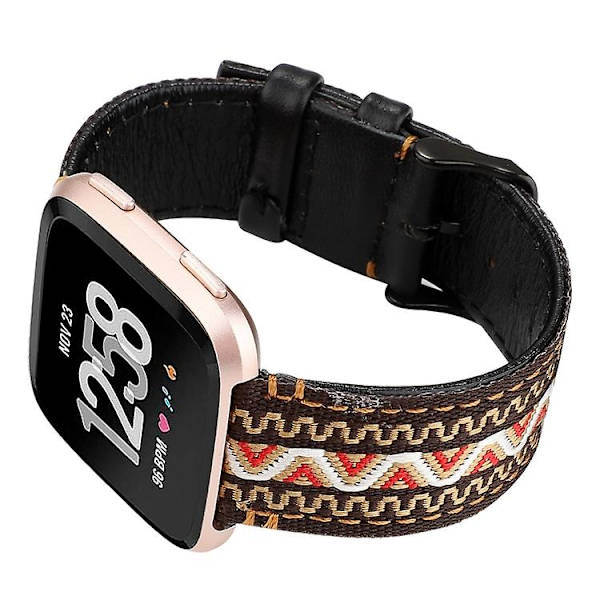 Til Fitbit Versa etnisk stil ægte læderurrem Bohemia