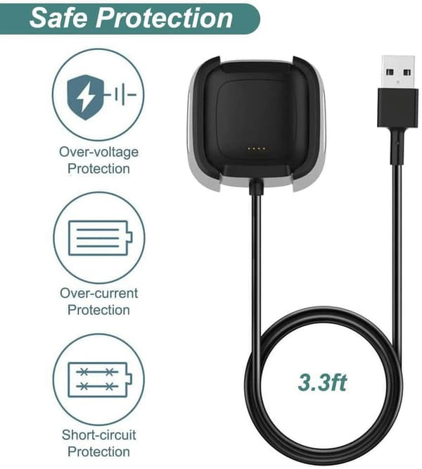Lader for Fitbit Versa 2, erstatningsladedokk [2-pakning]