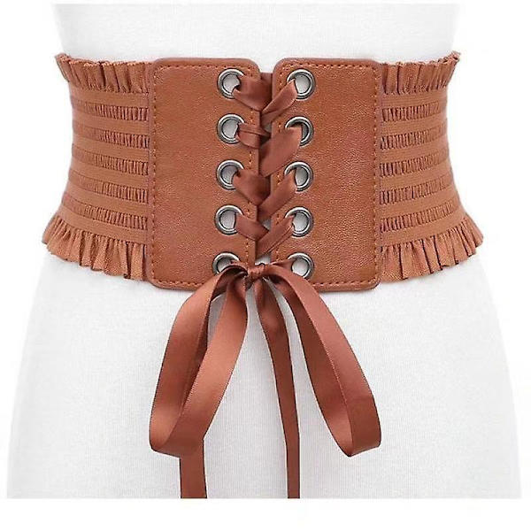 Dames Talje Stretch PU Læder Wrap Snøre Høj Talje Style Bælte Light Brown