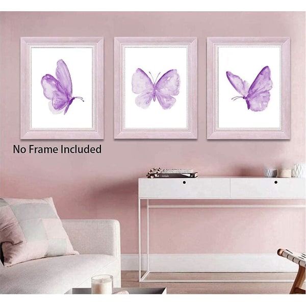3 set - Butterfly Wall Art Prints, Purple Butterfly -juliste, värikäs Butterfly Wall Art Canvas -juliste tytöille