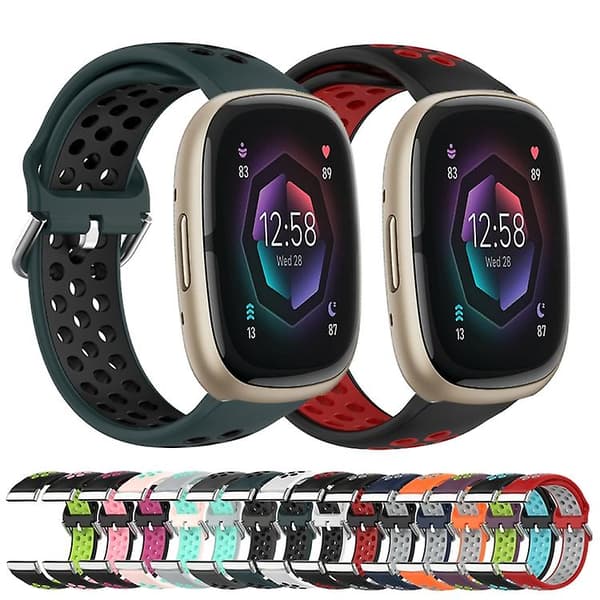För Fitbit Sense 2 Tvåfärgad perforerad klockarm i silikon som watch White-Black
