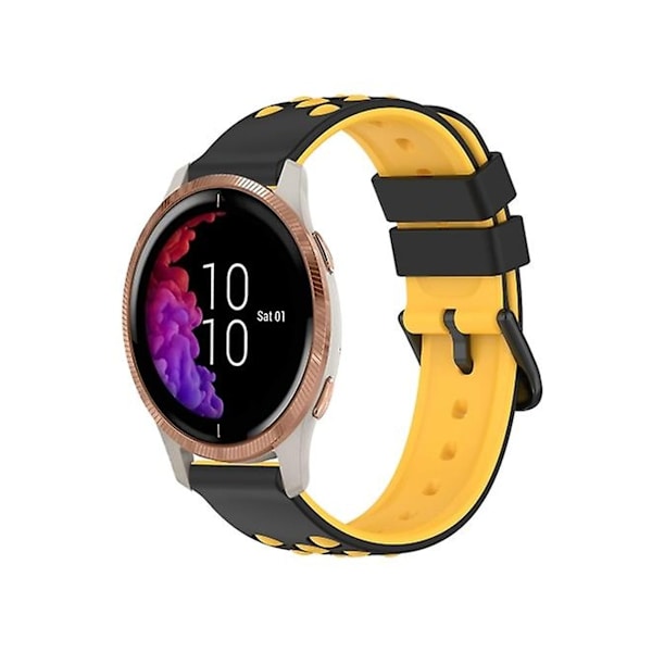Garmin Venu 20Mm:n hihna, kaksiväri, huokoinen silikoniranneke, musta-keltainen