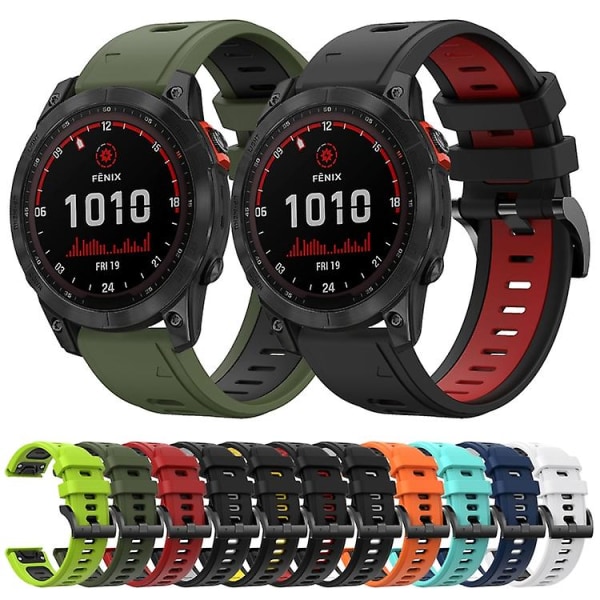 Til Garmin Fenix ​​7 Solar 22mm Tofarvet Sports Silikone Urbånd Midnight Blue - White