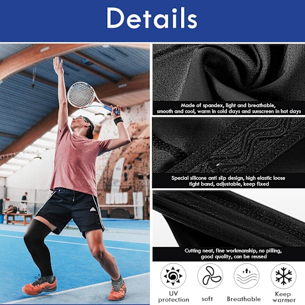 Kompresjonsleggsleeves, lange kneesleeves med UV-beskyttelse for menn og kvinner 6PCS