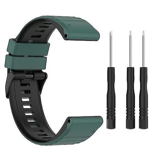 För Garmin Fenix 7 22mm Tvåfärgad Silikonklocka STMZ Olive Green Black