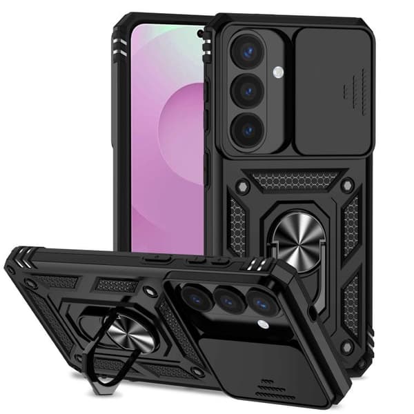 Etui til Samsung Galaxy S26 Plus Stødsikkert med Ringholder og Skydelåg til Linse (sort)