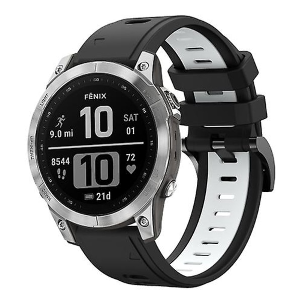 For Garmin Fenix ​​7 22mm To-farget Sports Silikon Watch Band Black-White