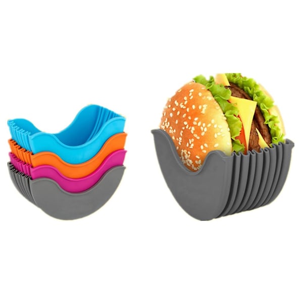 4 stk. Hamburger Buns Fast Box Burger Holder Sandwich Holder Genanvendelig Grey only 1 pcs