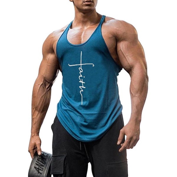 Herrväst Bodybuilding Gym Kläder Träning Löpning Träning Linne ärmlös väst Blue L