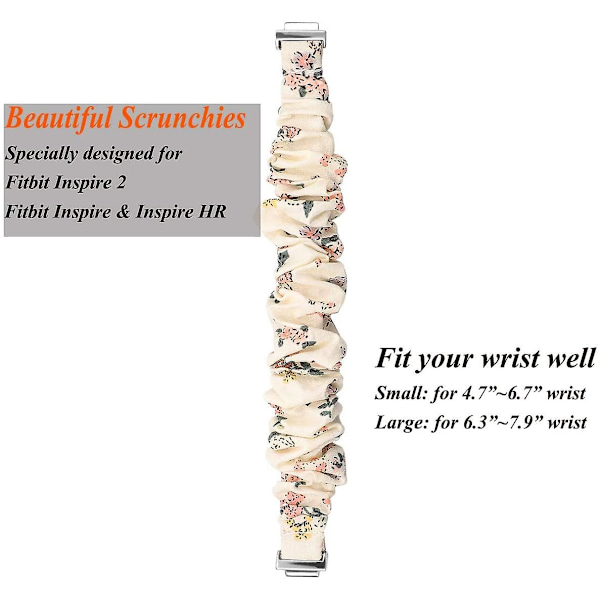 Scrunchies kompatibel med Fitbit Inspire 2 Band/inspire Hr Band/inspire White Honeysuckle Large