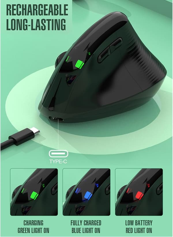 Trådløs Vertikal Mus, 2.4G/Bluetooth Dual Mode Ergonomisk Vertikal Mus (sort)