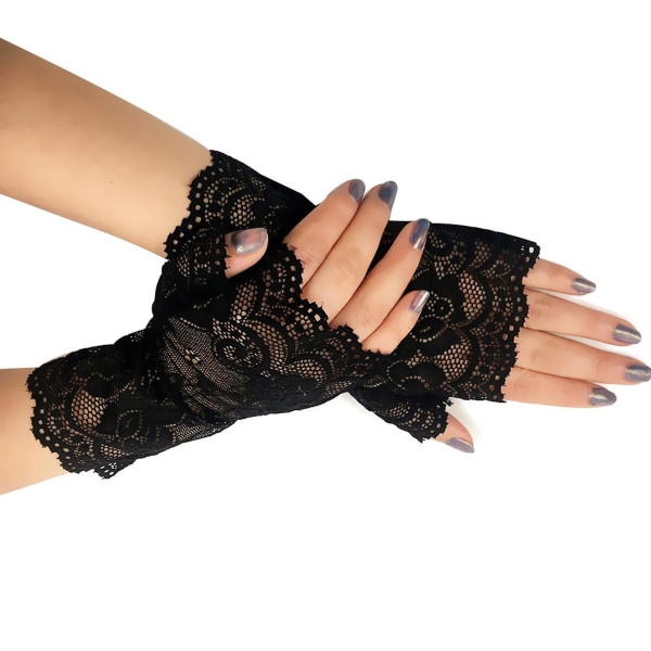 Kvinner hule hansker Bryllupsfest Brudevotter Sheer Mesh Fingerløse hansker Black