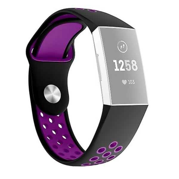 Tofarget runde hull silikonklokkebånd for Fitbit Charge 3, klokkebåndstørrelse: 130-195 mm Purple