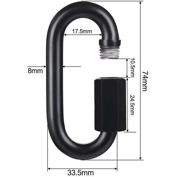 D-formet låsekarabin, svart hurtigkobling, kraftig og slitesterk kjedekobling, svart 10 stykker