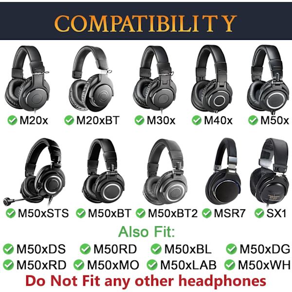 Øreputer for Audio Technica ATH M50X M40X M30X Memory foam øreputer, hvit