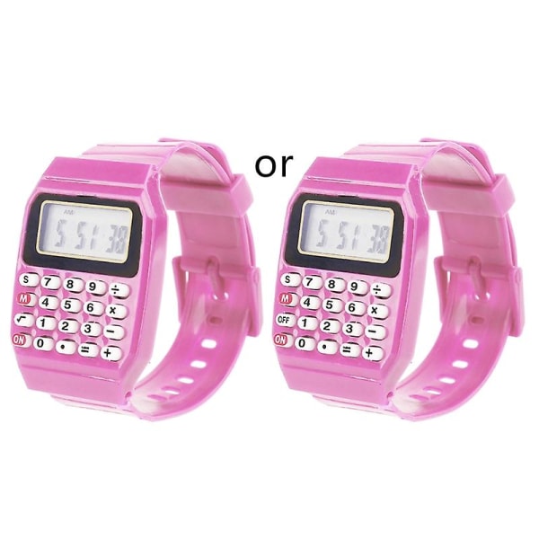 Fad Børn Silikone Date Multi-purpose Børne Elektronisk Lommeregner Armbåndsur Rose red